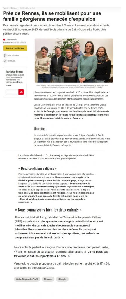 Article du journal ouest-France du 27 novembre 2025